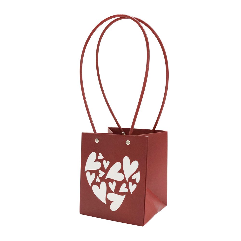 Patchwork Heart-Print Waterproof Square Cardboard Flower Bag - Image 4