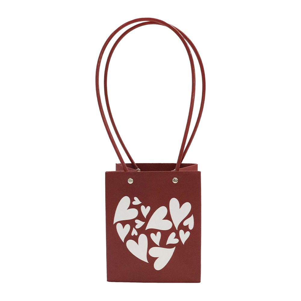 Patchwork Heart-Print Waterproof Square Cardboard Flower Bag - Image 3