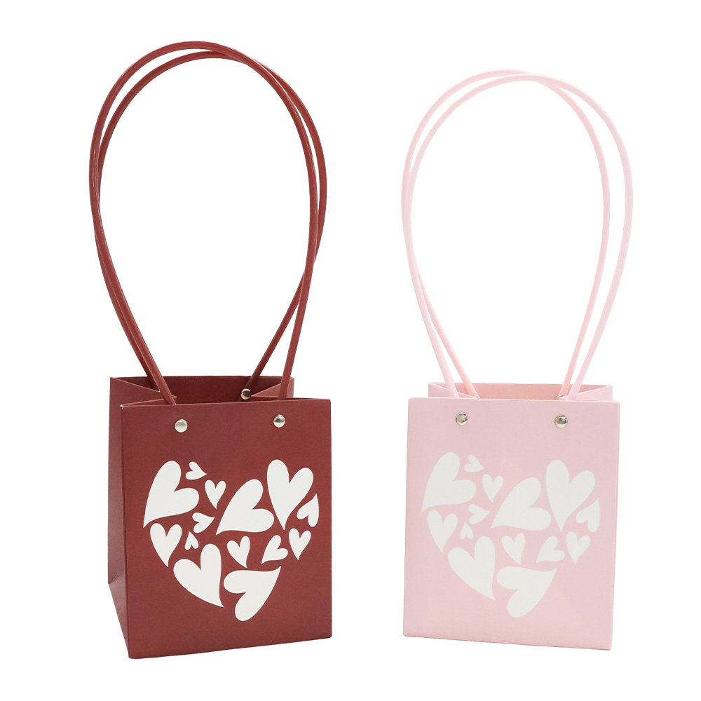 Patchwork Heart-Print Waterproof Square Cardboard Flower Bag - Image 5