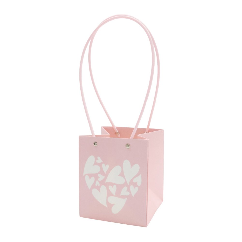 Patchwork Heart-Print Waterproof Square Cardboard Flower Bag - Image 2