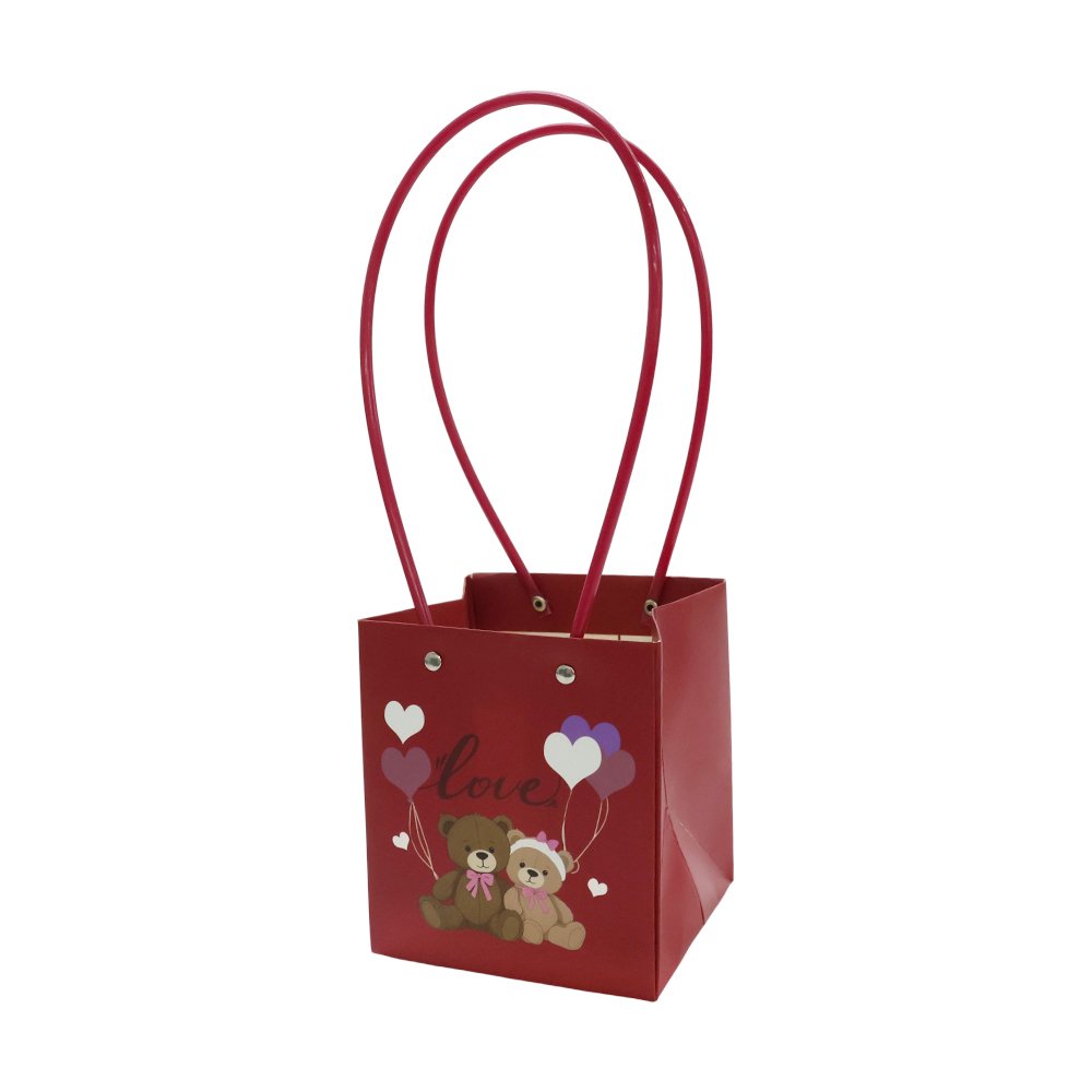 Love and Teddy Bear Print Waterproof Square Cardboard Flower Bag - Image 11