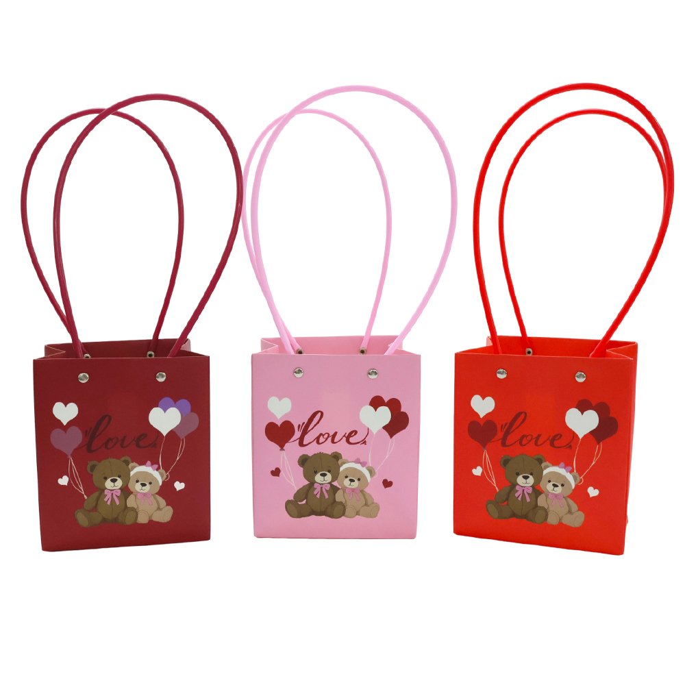Love and Teddy Bear Print Waterproof Square Cardboard Flower Bag - Image 3