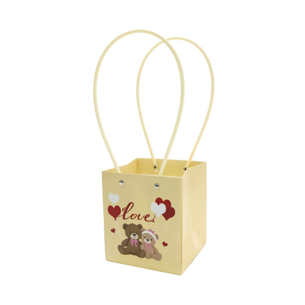 Love and Teddy Bear Print Waterproof Square Cardboard Flower Bag - Image 7