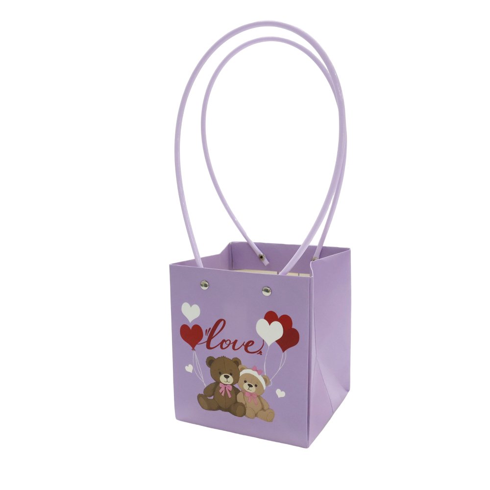 Love and Teddy Bear Print Waterproof Square Cardboard Flower Bag - Image 5