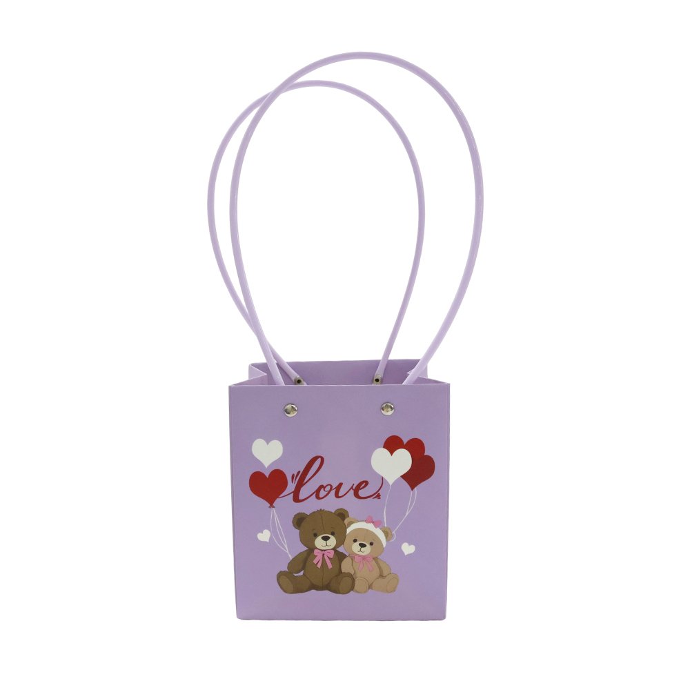 Love and Teddy Bear Print Waterproof Square Cardboard Flower Bag - Image 4