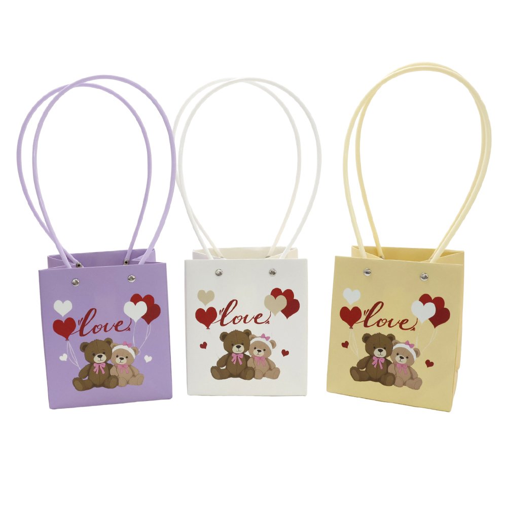 Love and Teddy Bear Print Waterproof Square Cardboard Flower Bag - Image 2