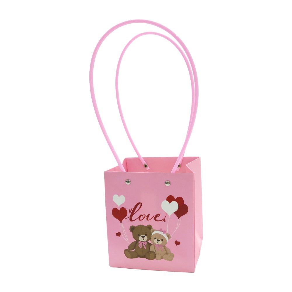 Love and Teddy Bear Print Waterproof Square Cardboard Flower Bag - Image 12