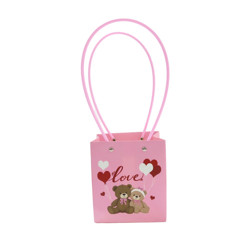 Love and Teddy Bear Print Waterproof Square Cardboard Flower Bag