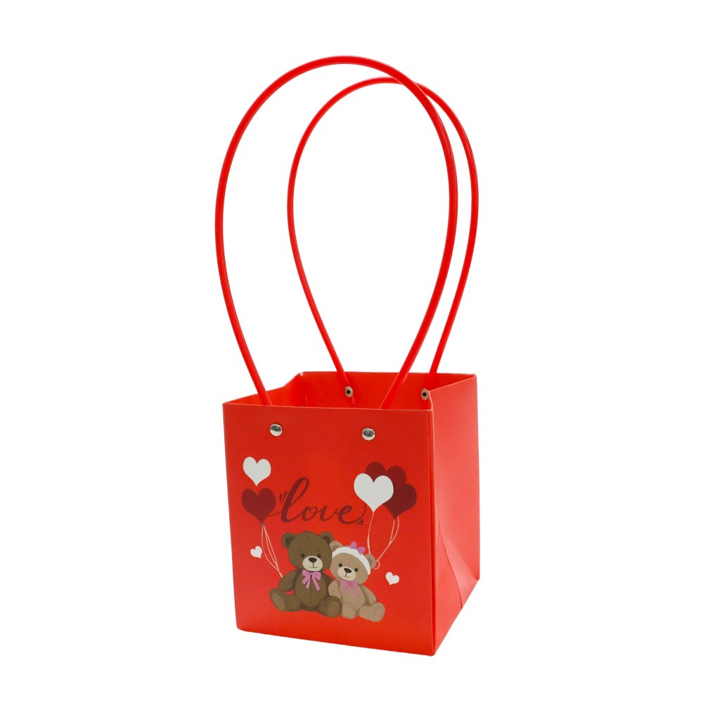 Love and Teddy Bear Print Waterproof Square Cardboard Flower Bag - Image 14