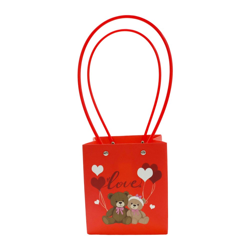 Love and Teddy Bear Print Waterproof Square Cardboard Flower Bag - Image 13