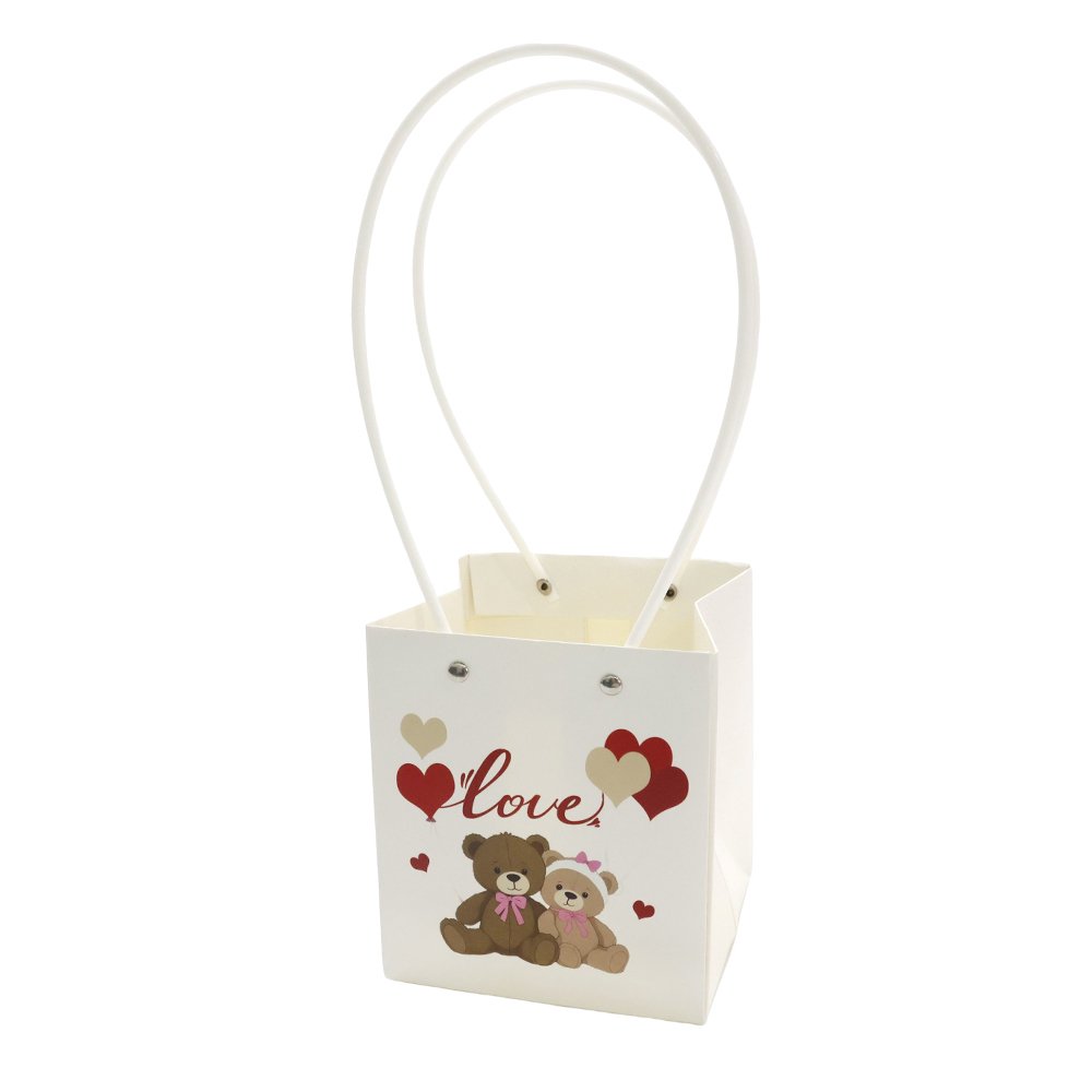 Love and Teddy Bear Print Waterproof Square Cardboard Flower Bag - Image 9