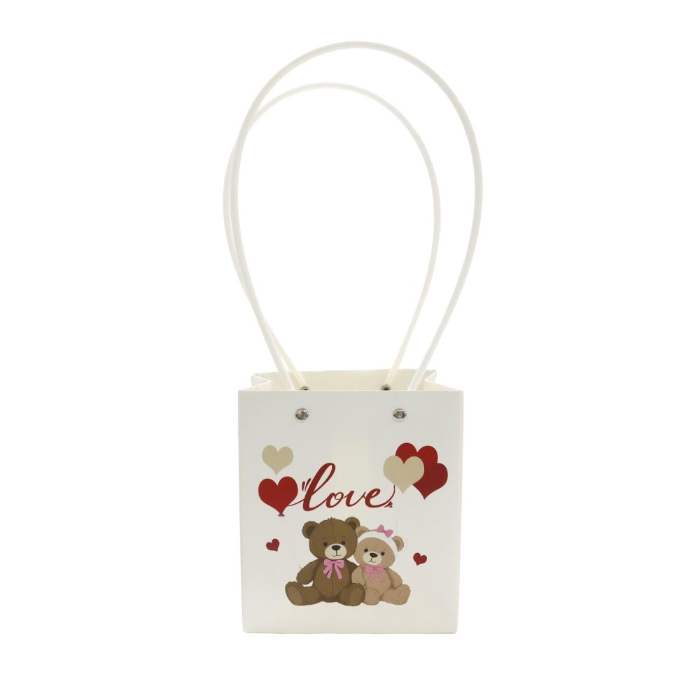 Love and Teddy Bear Print Waterproof Square Cardboard Flower Bag - Image 8