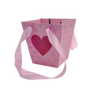 Waterproof T-Shaped Cardboard Flower Bag with Satin Ribbon Handles