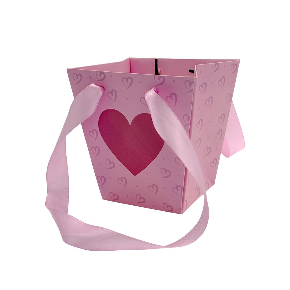 Waterproof T-Shaped Cardboard Flower Bag with Satin Ribbon Handles