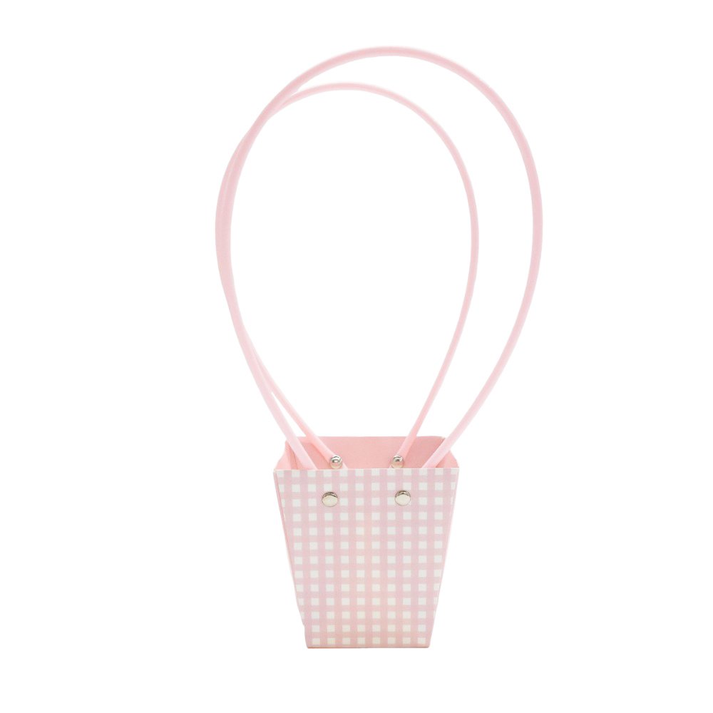 Checkered Waterproof T-Shaped Cardboard Flower Bag - 9 × 6.5 × 10 cm