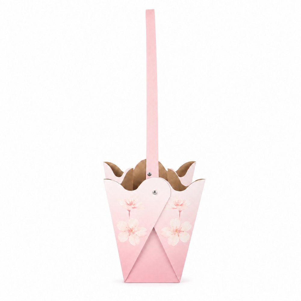 Cherry Blossom Print Waterproof Tulip-Shaped Kraft Paper Flower Bag
