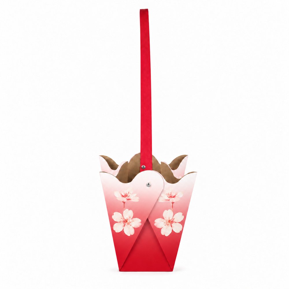 Cherry Blossom Print Waterproof Tulip-Shaped Kraft Paper Flower Bag - Image 4