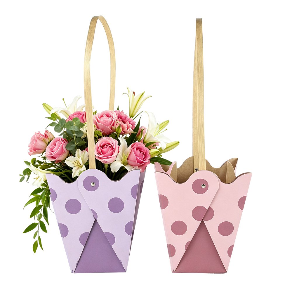 Polka-Dot Waterproof Tulip-Shaped Kraft Paper Flower Bag - Image 4
