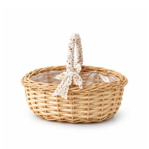 Oval Willow Basket with Handle and Liner - 23 × 15 × 22 cm