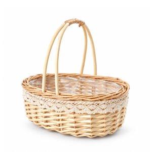 Oval Willow Basket with Handle and Liner - 28 × 18 × 22 cm