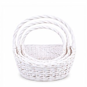 White Oval Willow Basket with Handle and Liner, Set of 3 - 45 × 35 × 36 cm