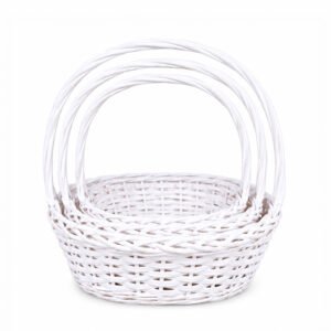 White Oval Willow Basket with Handle and Liner, Set of 3 - 41 × 33 × 38 cm