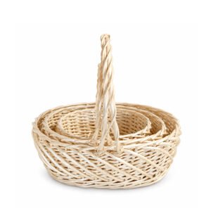 Oval Willow Basket with Handle and Liner, Set of 3 - 38 × 32 × 50 cm