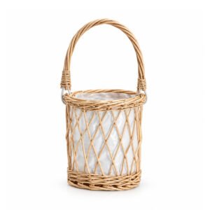 Round Willow Basket with Handle and Liner - Top Ø 16 cm, Base Ø 15 cm, H 32 cm