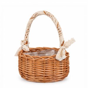 Round Willow Basket with Handle and Liner - Ø 16 × 19 cm