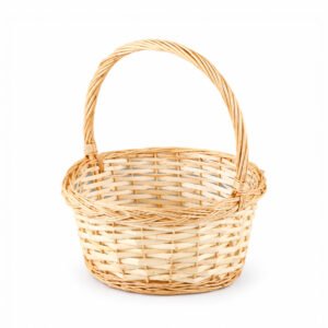 Round Willow Basket with Handle and Liner, Set of 3 - Top Ø 42 cm, Base Ø 35 cm, H 47 cm