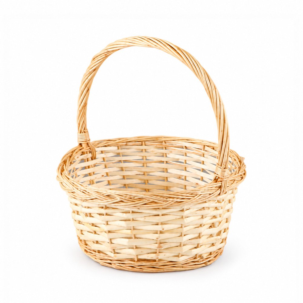 Round Willow Basket with Handle and Liner, Set of 3 - Top Ø 42 cm, Base Ø 35 cm, H 47 cm
