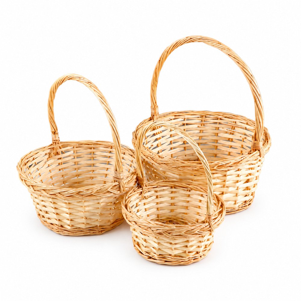 Round Willow Basket with Handle and Liner, Set of 3 - Top Ø 42 cm, Base Ø 35 cm, H 47 cm - Image 3