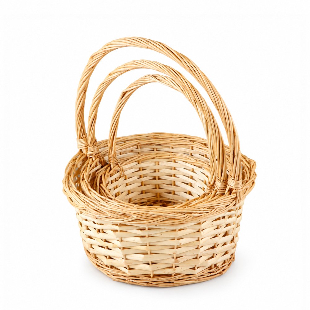 Round Willow Basket with Handle and Liner, Set of 3 - Top Ø 42 cm, Base Ø 35 cm, H 47 cm - Image 2