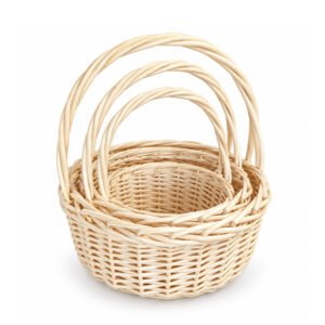 Round Willow Basket with Handle and Liner, Set of 3 - Ø 34 × 50 cm