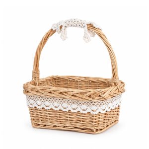 Square Willow Basket with Handle and Liner - 27 × 18 × 25 cm