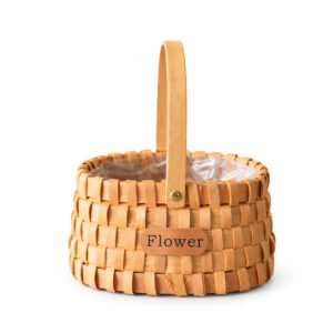 Oval Wooden Basket with Handle and Liner - 20 × 16 × 28 cm