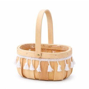 Oval Wooden Basket with Handle and Liner - 20 × 16 × 26 cm