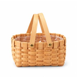 Oval Wooden Basket with Handle and Liner, Set of 2 - 26 × 16 × 25 cm