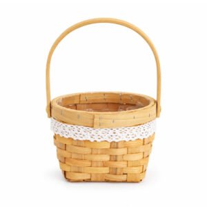 Round Wooden Basket with Handle and Liner - 16.5 × 10 × 25 cm