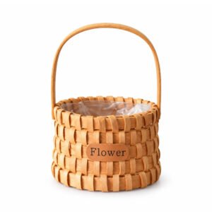 Round Wooden Basket with Handle and Liner - Ø 18 × 26 cm