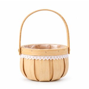 Round Wooden Basket with Handle and Liner - Ø 16 × 25 cm