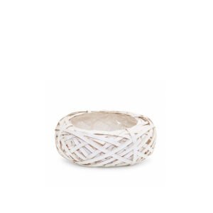 White Round Wooden Basket with Liner - Ø 20 × 7 cm