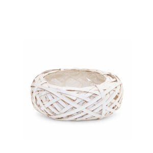 White Round Wooden Basket with Liner - Ø 25 × 8 cm
