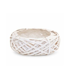 White Round Wooden Basket with Liner - Ø 30 × 9 cm