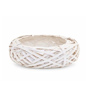 White Round Wooden Basket with Liner - Ø 35 × 9 cm