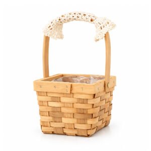 Square Wooden Basket with Handle and Liner - 13 × 13 × 24 cm