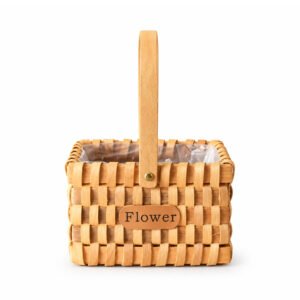 Square Wooden Basket with Handle and Liner - 19 × 15 × 28 cm